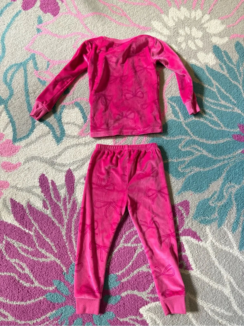 Carters Dream Plush Velour Pink Bow Pajama Set Girls 2T